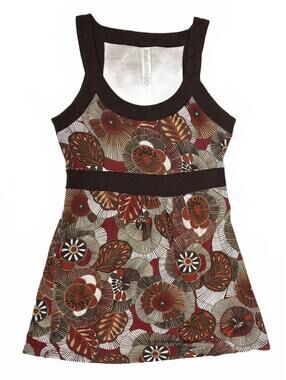Y2K Point Zero Brown Orange Retro Floral Print Sleeveless Babydoll Mini Dress M